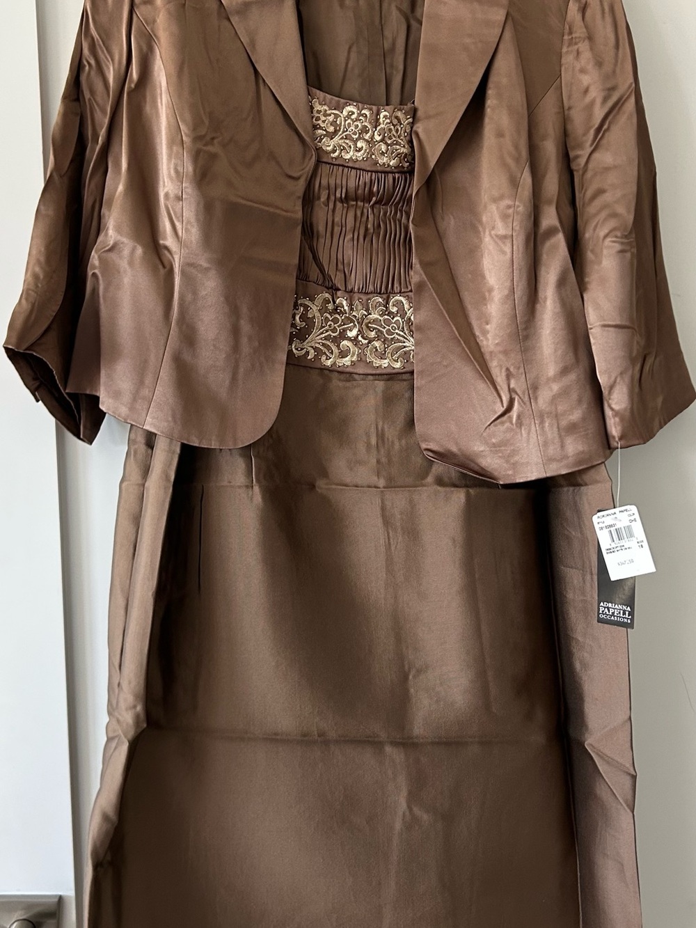 Adrianna Papell Occasions Black Label Taupe Satin Dress with Jacket